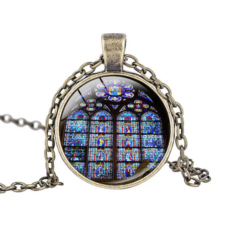 3 шт. витражное стекло с розовым окном ожерелье подвеской в соборе Нотр-Дам де