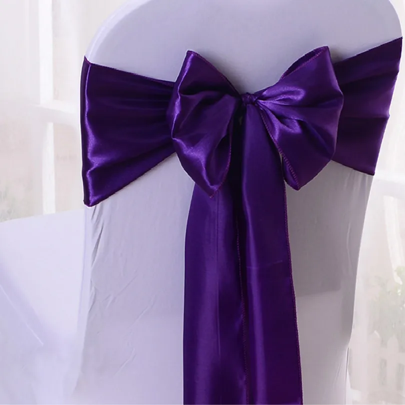 Фиолетовый Ленты для свадебных стульев housse de chaise mariage свадебное украшение для стульев chaise mariage фиолетовый синий белый красный золотой стул пояса - Цвет: Фиолетовый