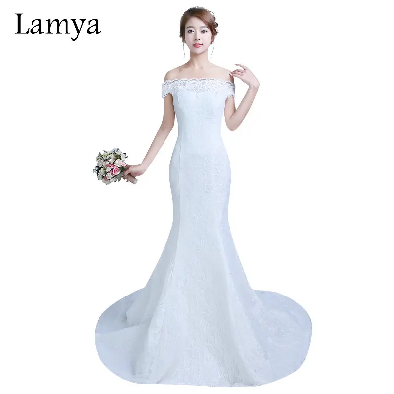 

LAMYA 100% Real Photo Appliques Mermaid Wedding Dresses Indian Lace Sexy Customized Flowers Wedding Dresses Train Summer Gown