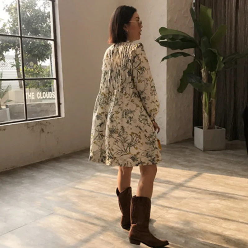 DEAT2020 summer new fashion clothes Vintage Turtleneck High quality printing Ruffles loose dress Casual feminina dresses QJ224 | Женская