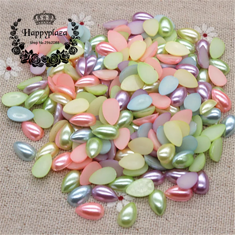 300pcs 10*6mm Mix Colors Resin ABS Imitation Pearl Teardrop Beads(No hole)Flat Back Cabochon DIY Jewelry/Phone Decoration | Дом и сад
