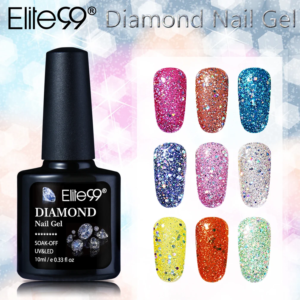 Гель для ногтей Elite99 блестящий УФ гель с подсветкой 10 мл все 30 цветов|art gel|nail art gelsoak