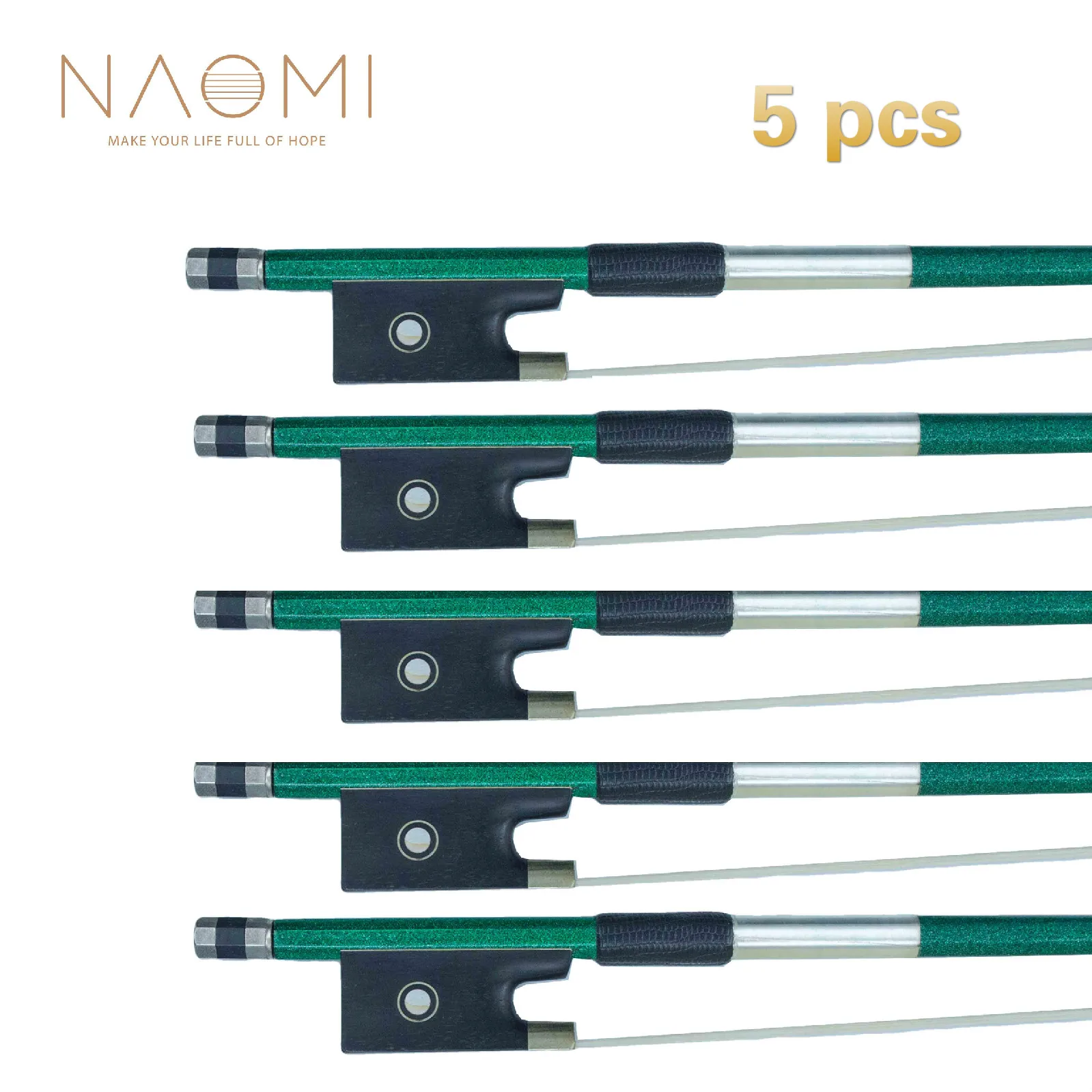 NAOMI 5 шт. 4/4 скрипка из углеродного волокна зеленый бант хорошо сбалансированный