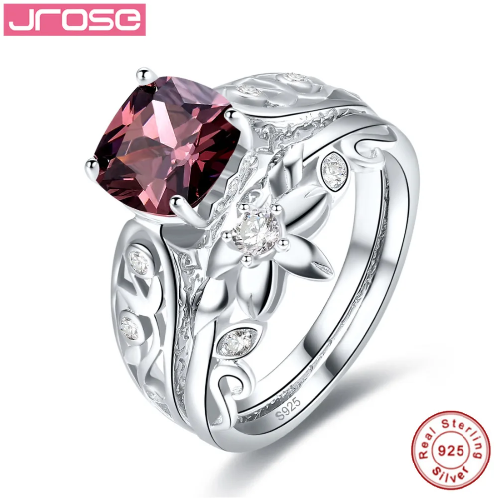 Jrose Square 4.3ct Спессартин Гранат &amp Белый CZ обручальные кольца из настоящего серебра