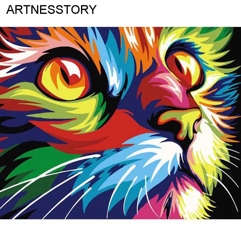 ARTNESSTORY DIY живопись по номерам животные кошка пейзаж картины холст для гостиной