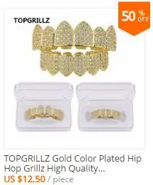 TOPGRILLZ чистое золото цвет покрытием хип хоп микро Pave CZ Клык полый верх и дно GRILLZ вампирские зубы грили набор
