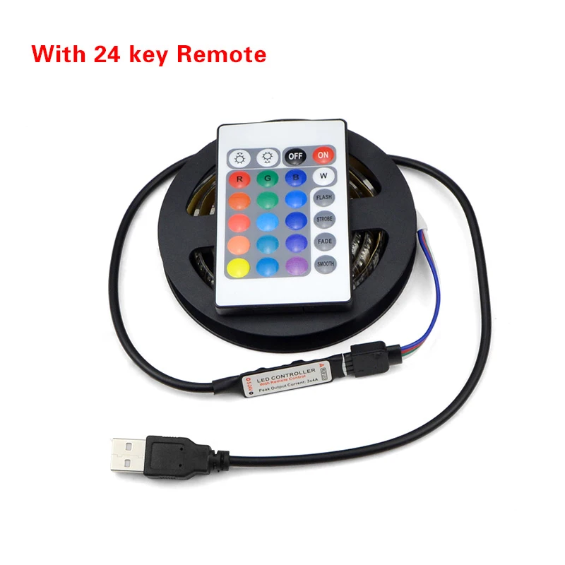 24 key remote 5 v светодиодный полосы USB power 5 Вольт RGB ТВ подсветка 5050 м, 1 м, 2 м, 3 м, 4 м, 5 м светодиодные лампы, светодиодное освещение, ленты для ТВ фон Настенный декор светодиодный Диодная лента - Испускаемый цвет: 24 key remote