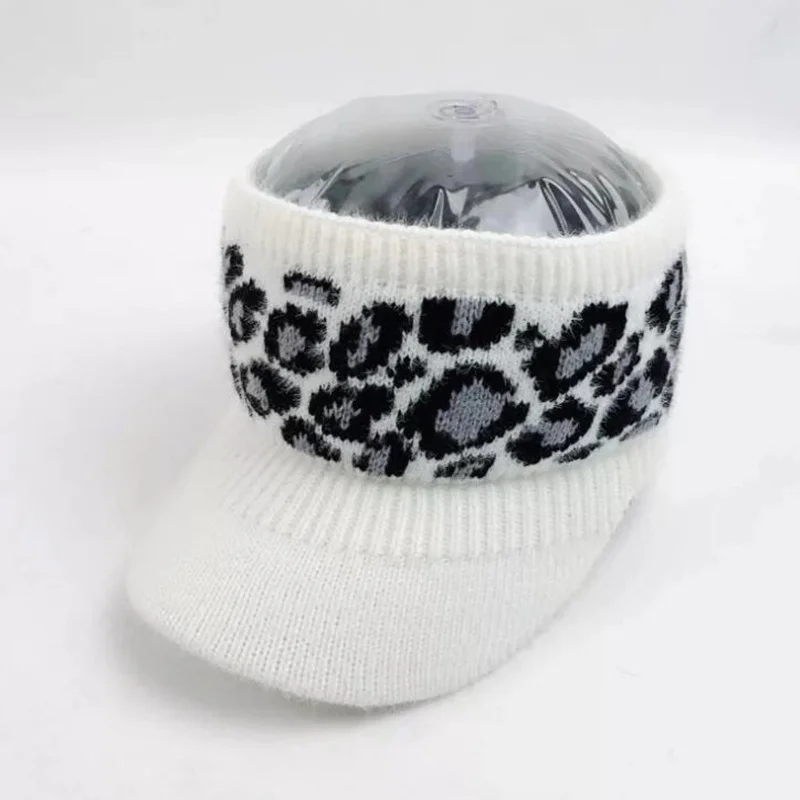 Зимняя леопардовая расцветка вязаный кепки с козырьками Осенний теплый Пустые