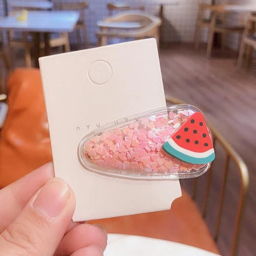 Watermelon Новое поступление, заколки для волос с фруктами для девочек, детские милые Мультяшные Клубнички, прозрачные ПВХ заколки, заколки, аксессуары для волос - Цвет: Watermelon