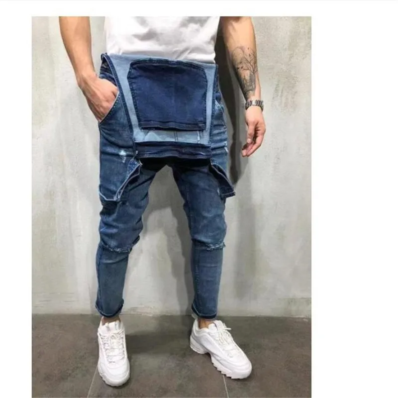 2019New Весенняя мода Для мужчин ползунки рваные джинсы Street Distressed Denim Комбинезон для