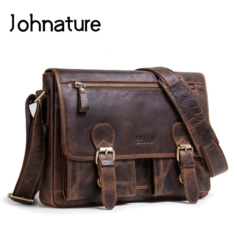 Мужская сумка через плечо Johnature винтажная однотонная сумка-мессенджер из кожи Crazy