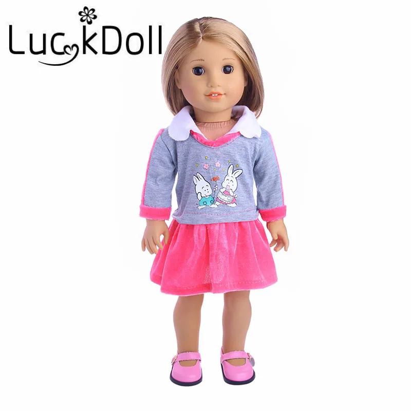 Платье LUCKDOLL с милым Кроликом Размер 18 дюймов американская кукла 43 см аксессуары