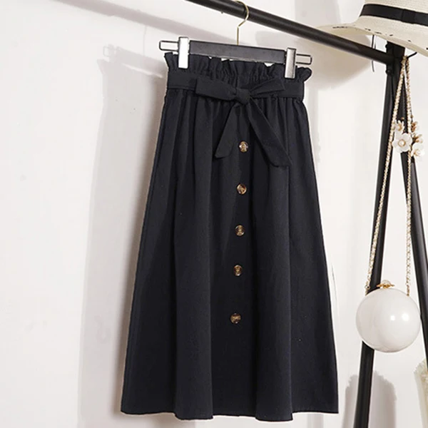 

Women Solid Skirt Vintage Chic High Waist Slim Fit Female Overknee Skirt with Belt BMF88
