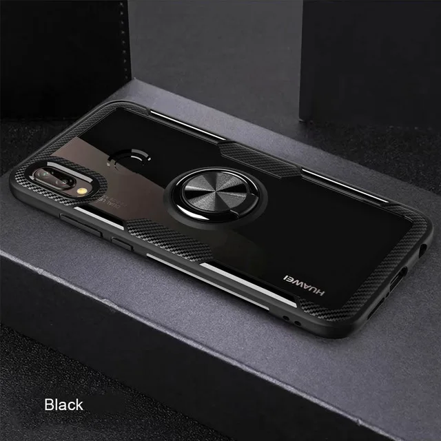 Black Прозрачный Магнитный чехол для телефона huawei P20 P30 mate 9 10 20 Pro Lite для Honor 7X 8X Max автомобильный Магнитный чехол с кольцом-держателем - Цвет: Black