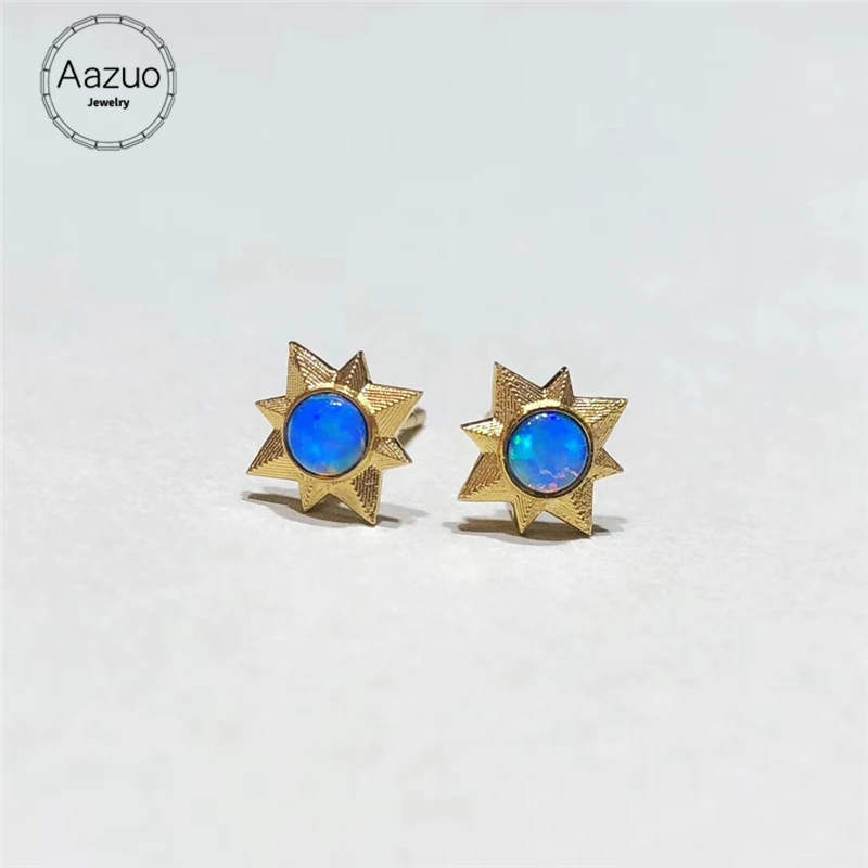 

Aazuo 18K Yellow Gold Real Natural Opal Stud Earrings For Woman Girls Star Earring For Wedding Engagement Party