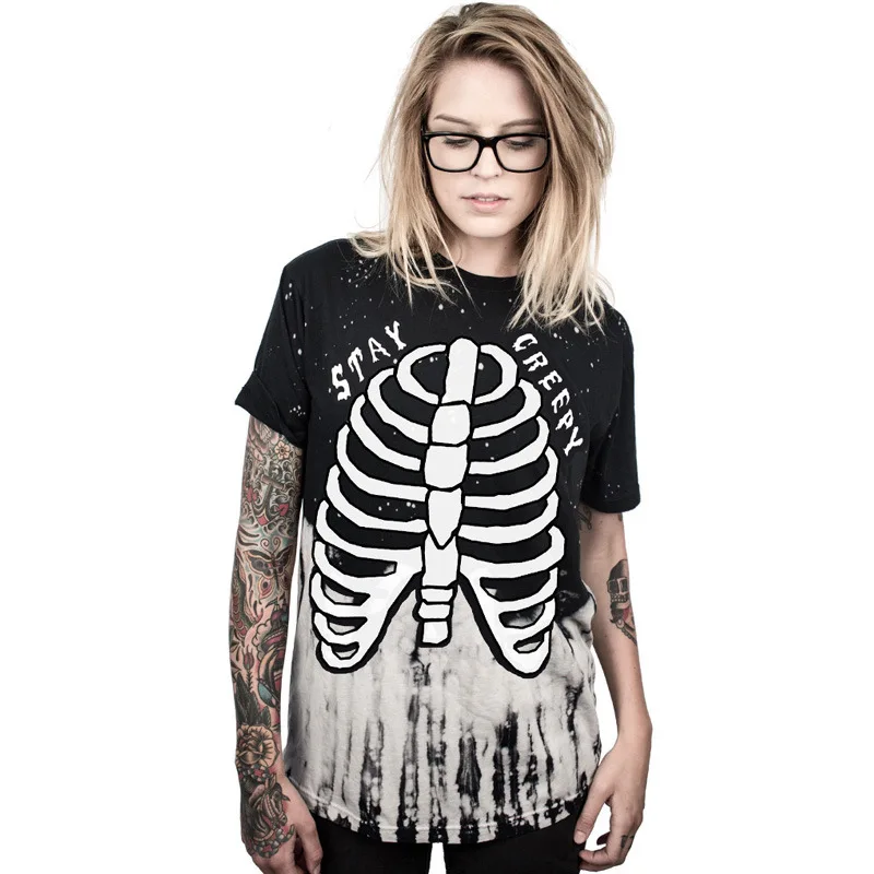 Для женщин Летняя футболка высокое качество панк черепа 3d Принт футболки Harajuku