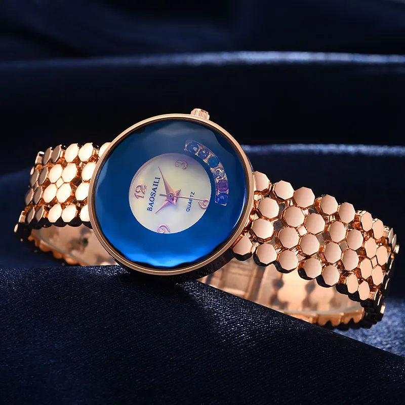 Женские наручные часы BSL987 из нержавеющей стали с серебристым покрытием синим