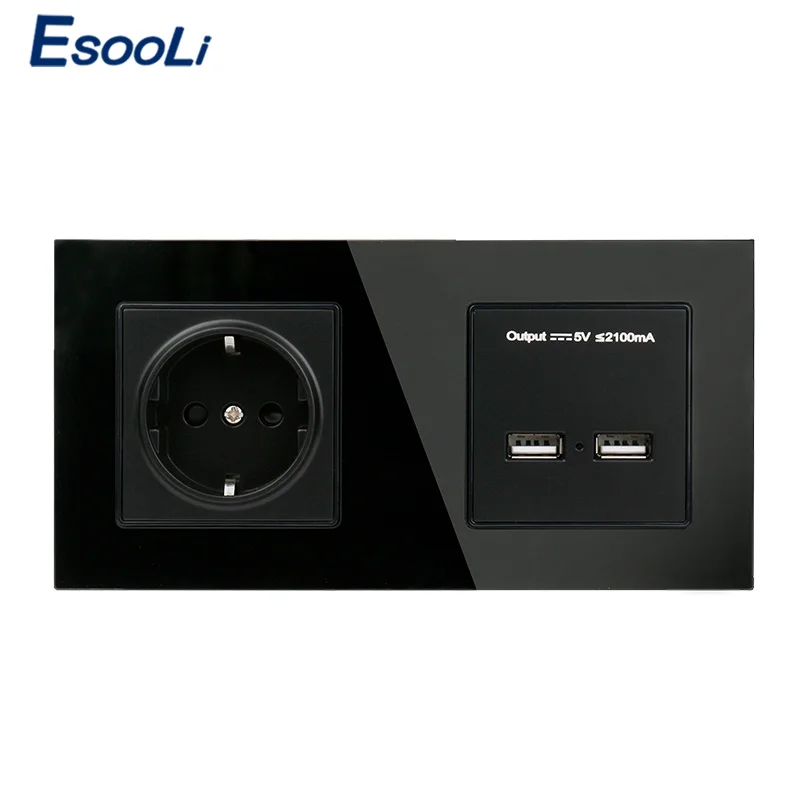 Розетка электрическая Esooli заземленная с 2 USB-портами 16 А 5 В | Обустройство дома