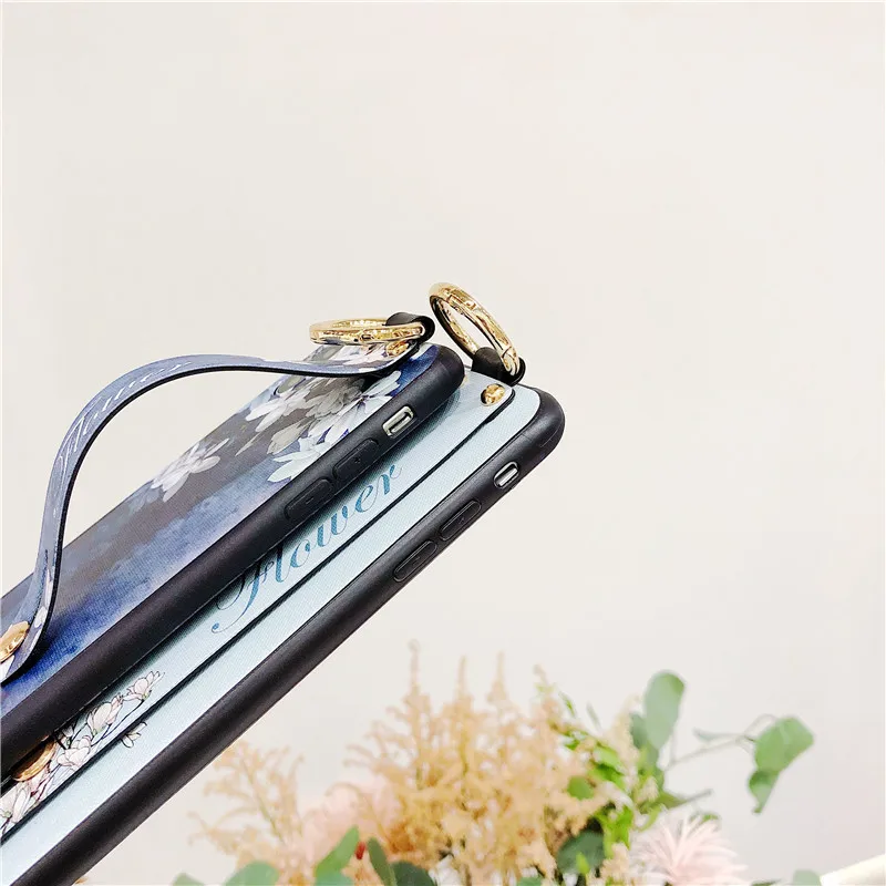 LUXURY Case Skin FOR APPLE IPHONE X 7 8 PLUS 6 6S FLOWERS CASES SOFT TPU COVERS WITH WRISTBAND KICKSTAND FUNDA CAPA COQUE | Мобильные