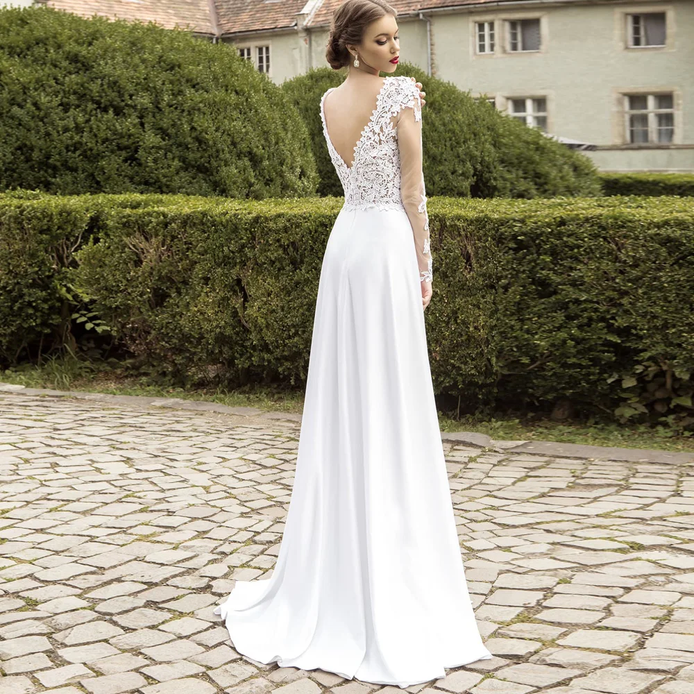 Пляжное свадебное платье сексуальное с глубоким v-образным вырезом Аппликации