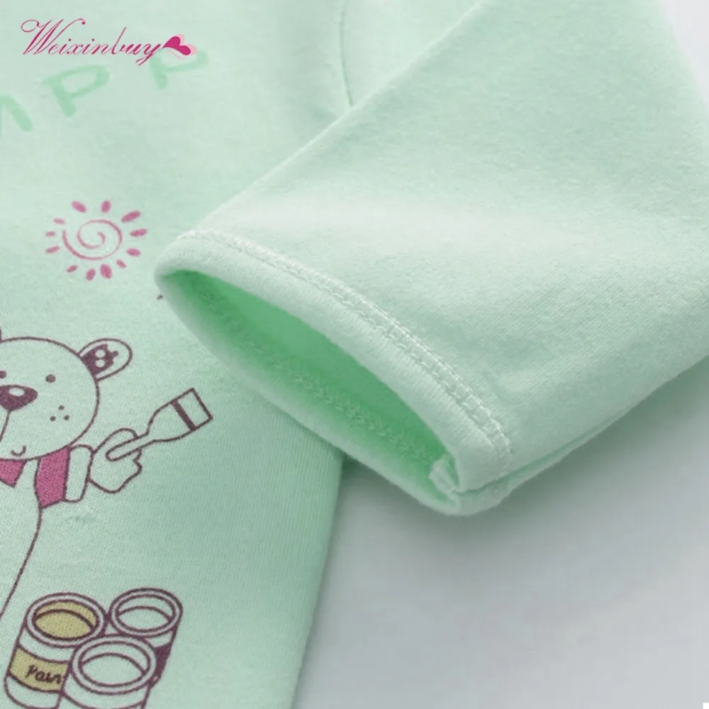 

WEIXINBUY Newborn Baby Boy/Girl Clothing Set 5 Pcs/Set Newborn Baby Clothing Set + Hat + Bib 3 Colors Cartoon Printed 0-3M