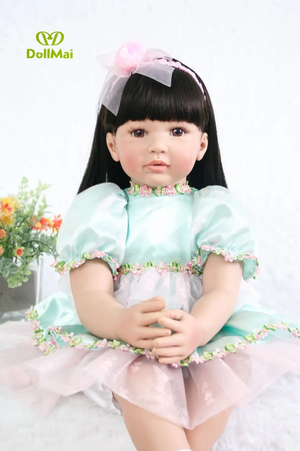 Игрушка образовательная Кукла Реборн из мягкого силикона для девочек, подарок на день рождения ребенку в синем платье, живая принцесса кукла БЖД.