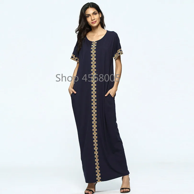 Мусульманское abaya вышивка Женская Макси Летнее Длинное Платье Роба Арабский