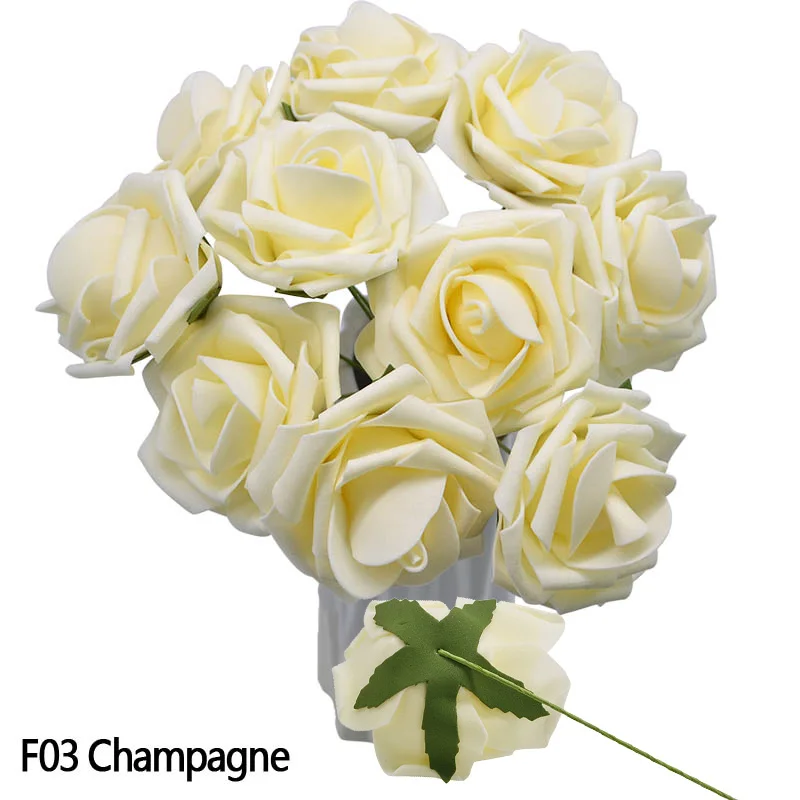 Champagne 5 шт./лот 8 см Bigs ПЭ пена поддельные розы цветы голова для свадьбы украшения дома DIY Декоративные искусственные цветы венок белый - Цвет: Champagne