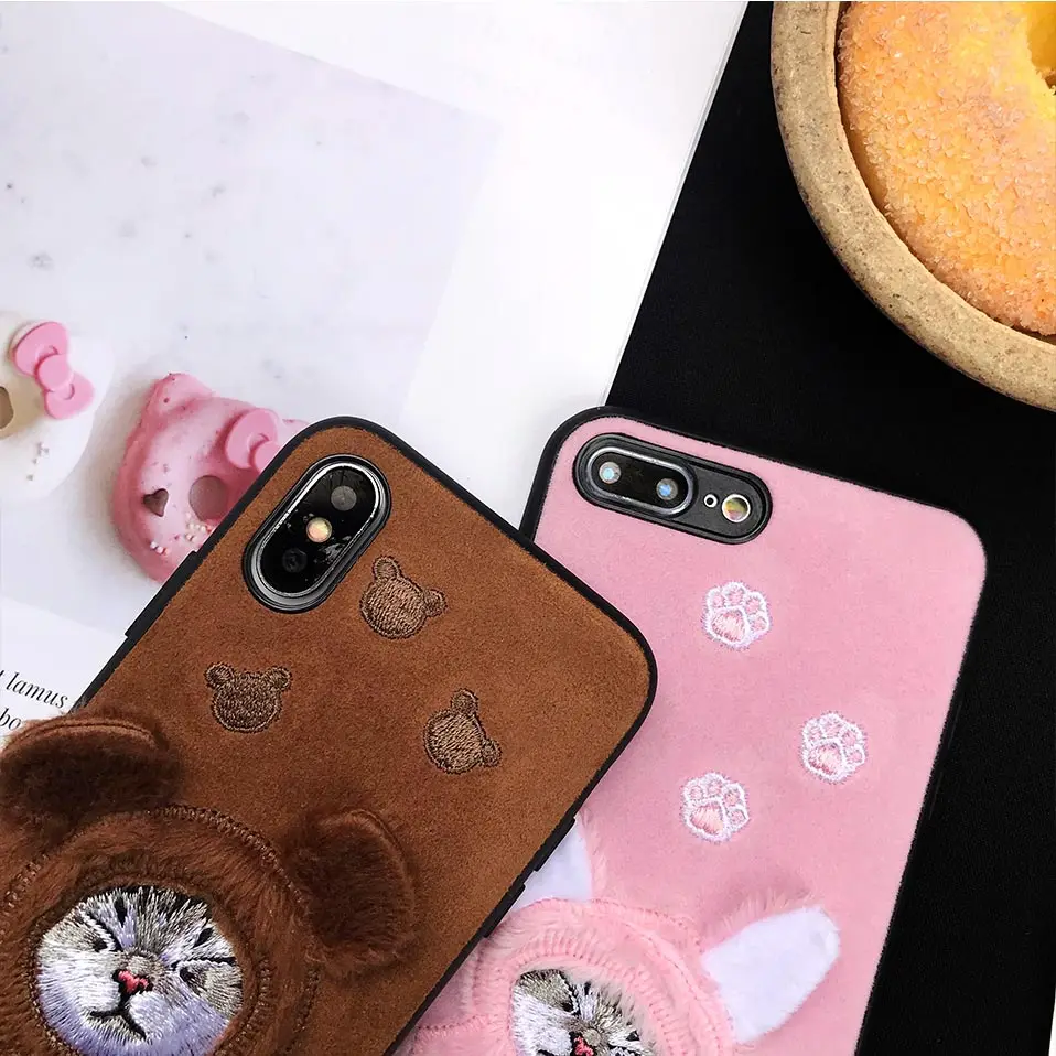 Вышивка Чехол для телефона iPhone XS Max 6 7 8 X XR милый плюшевый Кот задняя крышка S плюс