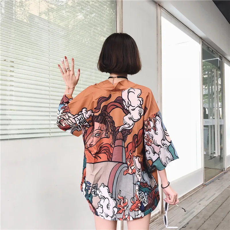 Японский Харадзюку винтажный женский мужской кардиган кимоно Ulzzang Kawaii