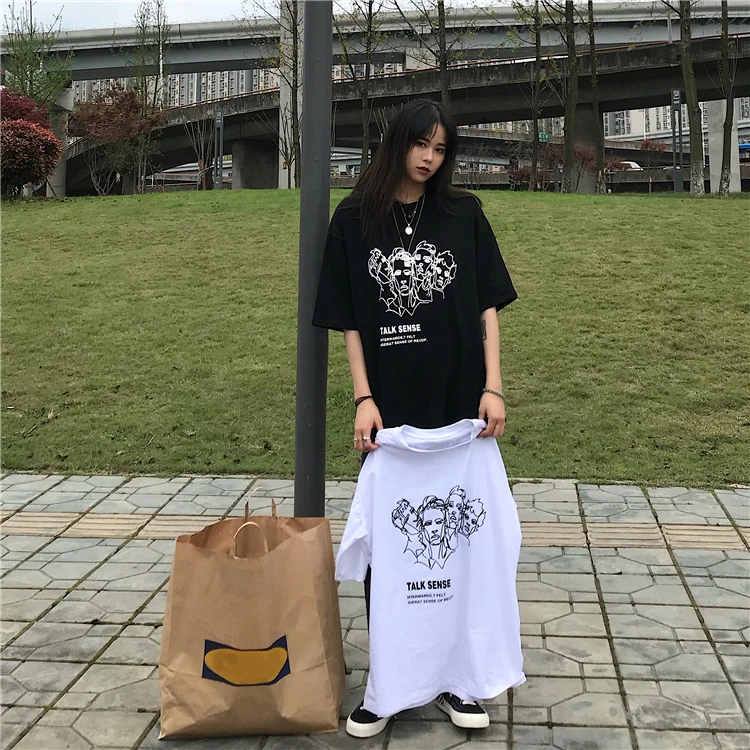 Женские летние топы 2021 Одежда в Корейском стиле Ulzzang Harajuku принты с героями из
