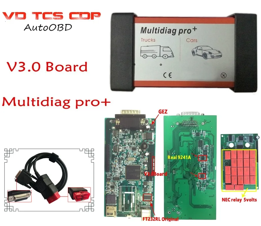 (2 шт.) DHL бесплатно! С bluetooth версии V3.0 зеленая плата Multidiag CDP pro + vd tcs для автомобилей