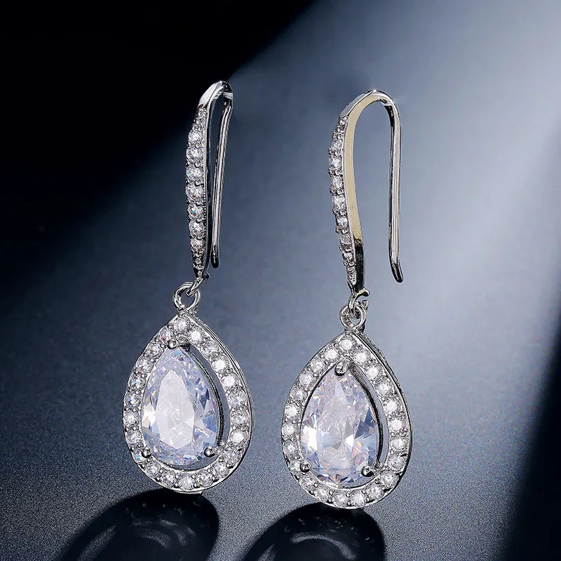 SLBRIDAL винтажная Капля воды фианит свадебные серьги капля слеза кубический циркон