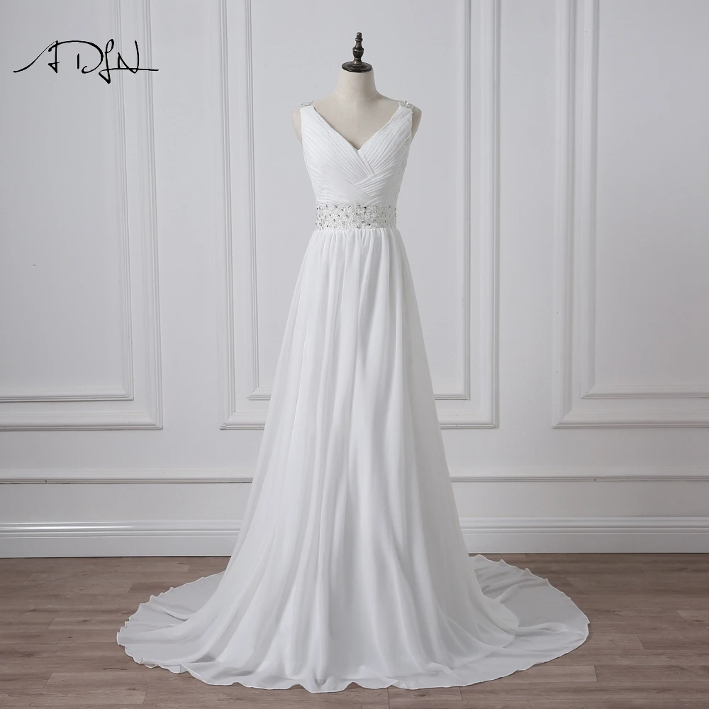 Женское пляжное свадебное платье ADLN шифоновое невесты с V образным вырезом и