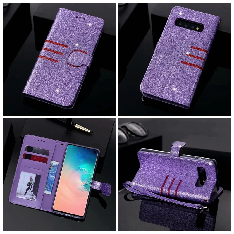 Блестящий кожаный чехол-бумажник для Iphone XS MAX XR X 8 7 6 Samsung S10 S10e M20 A10 A30 A40 A50 A70 S9