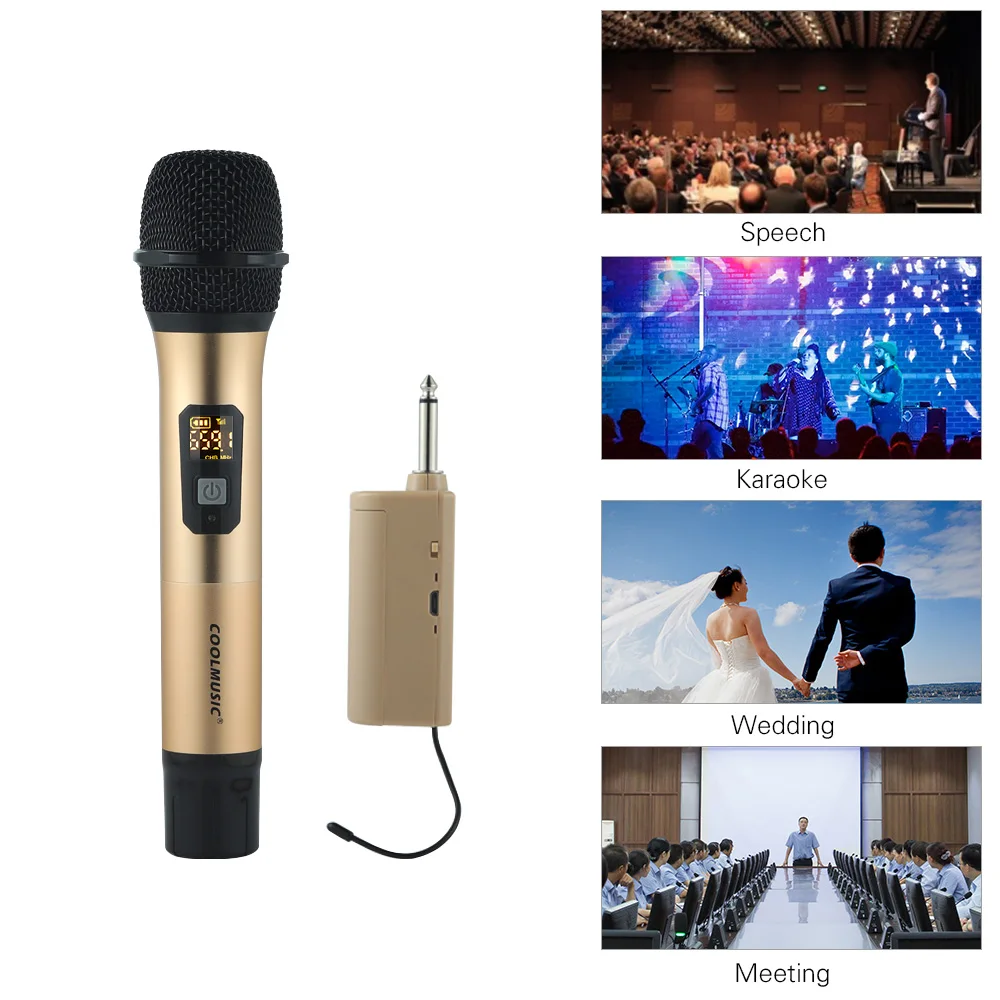 COOLMUSIC UHF микрофоны 10 каналов Беспроводная микрофонная система ручной микрофон с