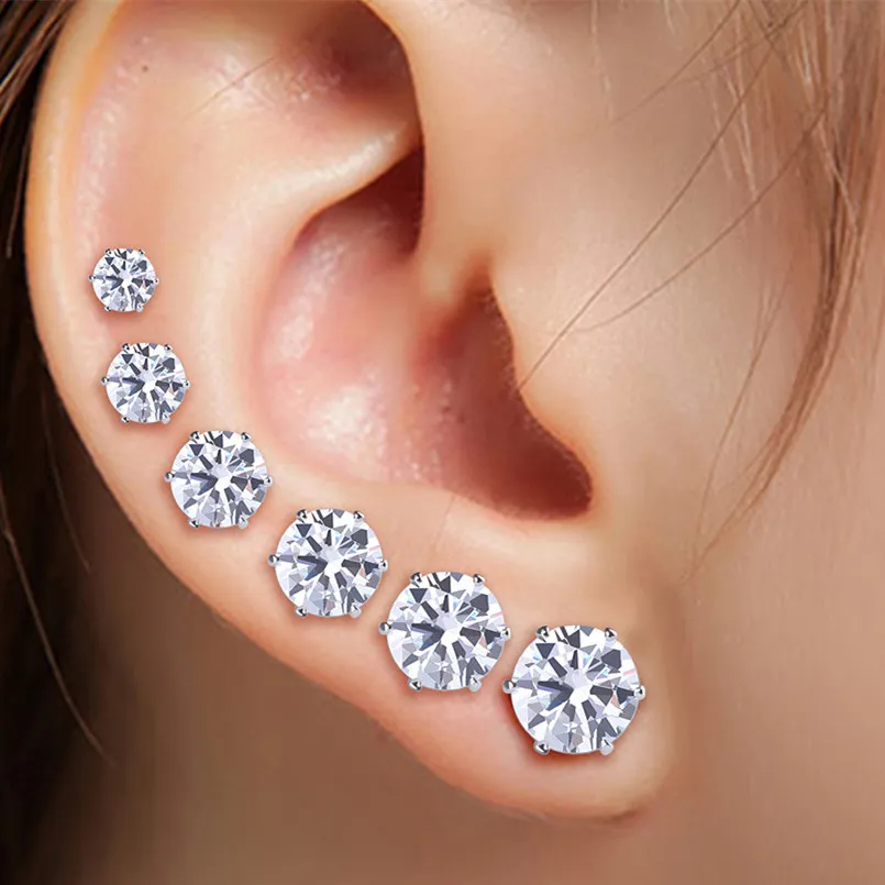 Simple Classic Crystal Rhinestones Stud Earrings Set Cubic Zircon Stainless Steel Ear Studs Women Jewelry 6 Pairs/ YWGL9009 | Украшения и