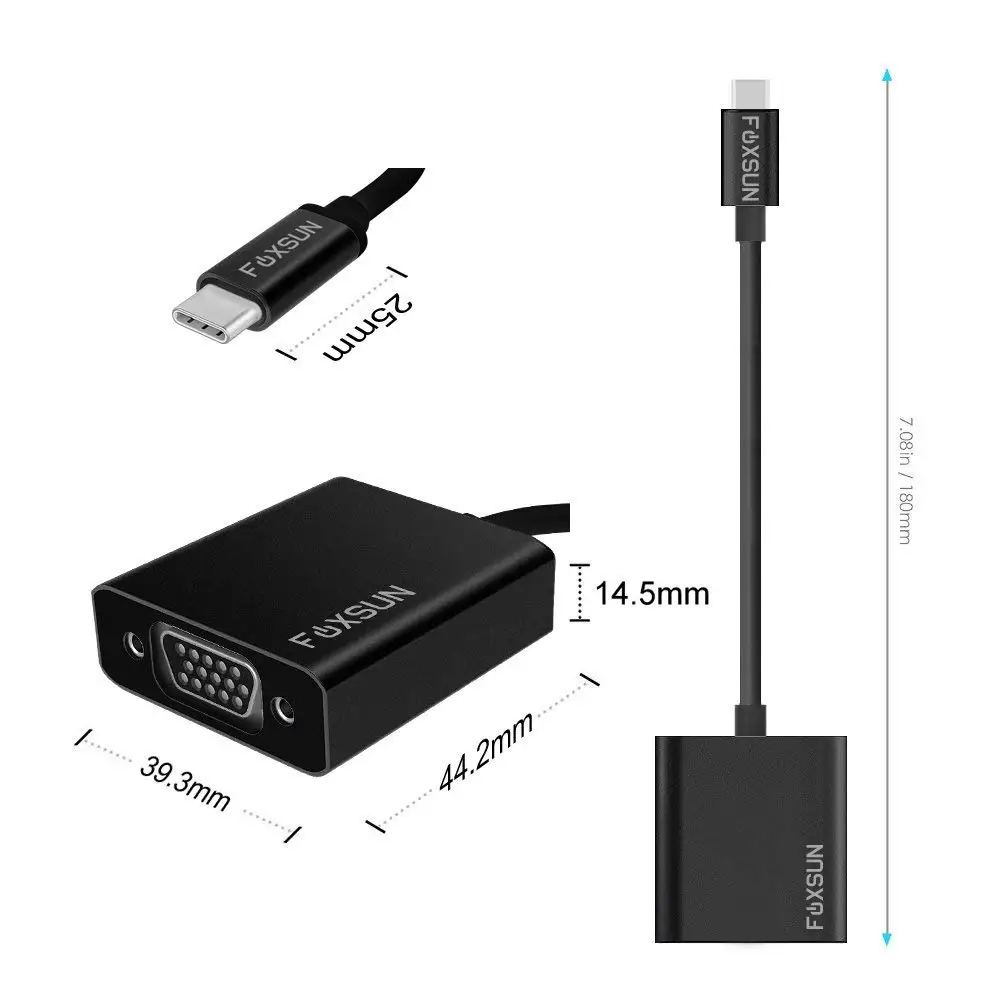 Адаптер USB 3 1 Type C (USB-C)-VGA совместим с Thunderbolt конвертер алюминиевым корпусом для