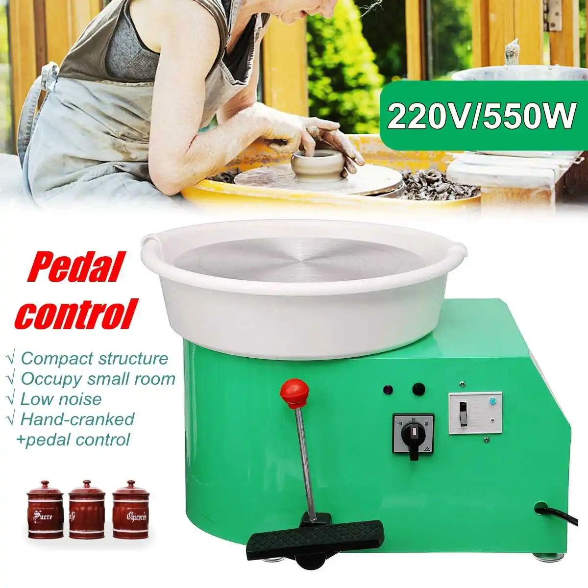 Зеленый Turning Electric Pottery Wheel Ceramic Machine 220V 550W 300mm Ceramic Clay Potter Kit For Ceramic Work Ceramics - Цвет: Зеленый