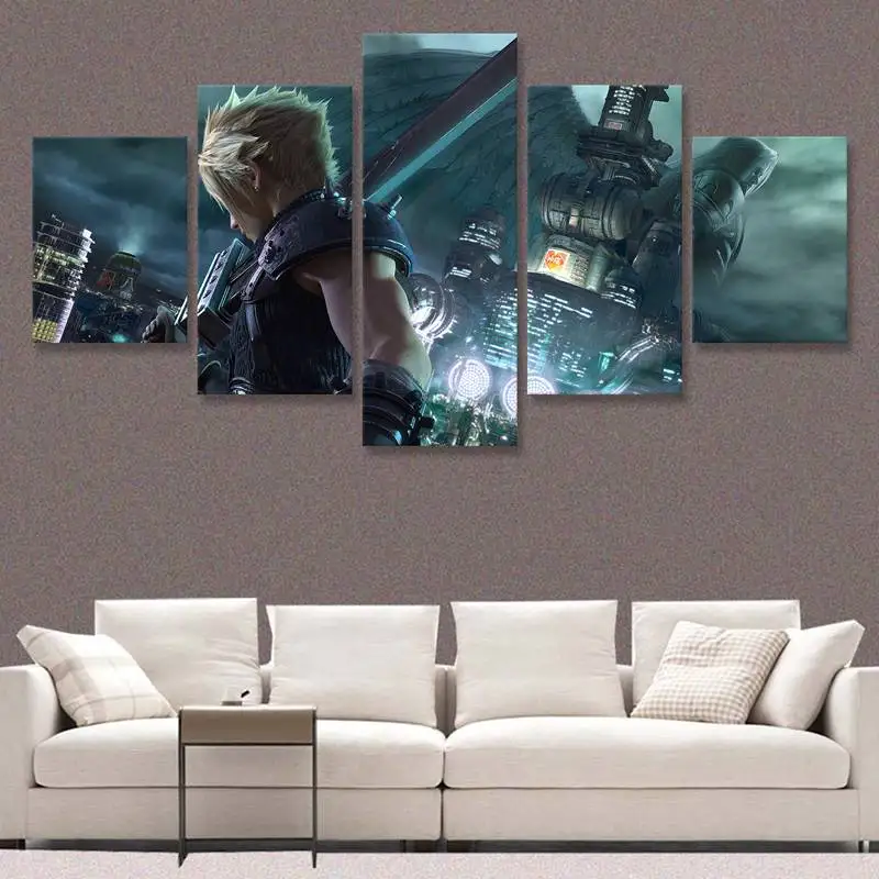 Final Fantasy Remake Cloud Strife Холст Картина 5 панель домашний декор модульные плакаты настенные картины для гостиной