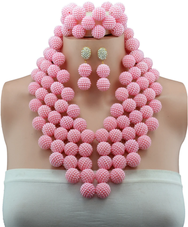 2016 нигерийские Свадебные сказочные африканские бусы ювелирный набор розовый