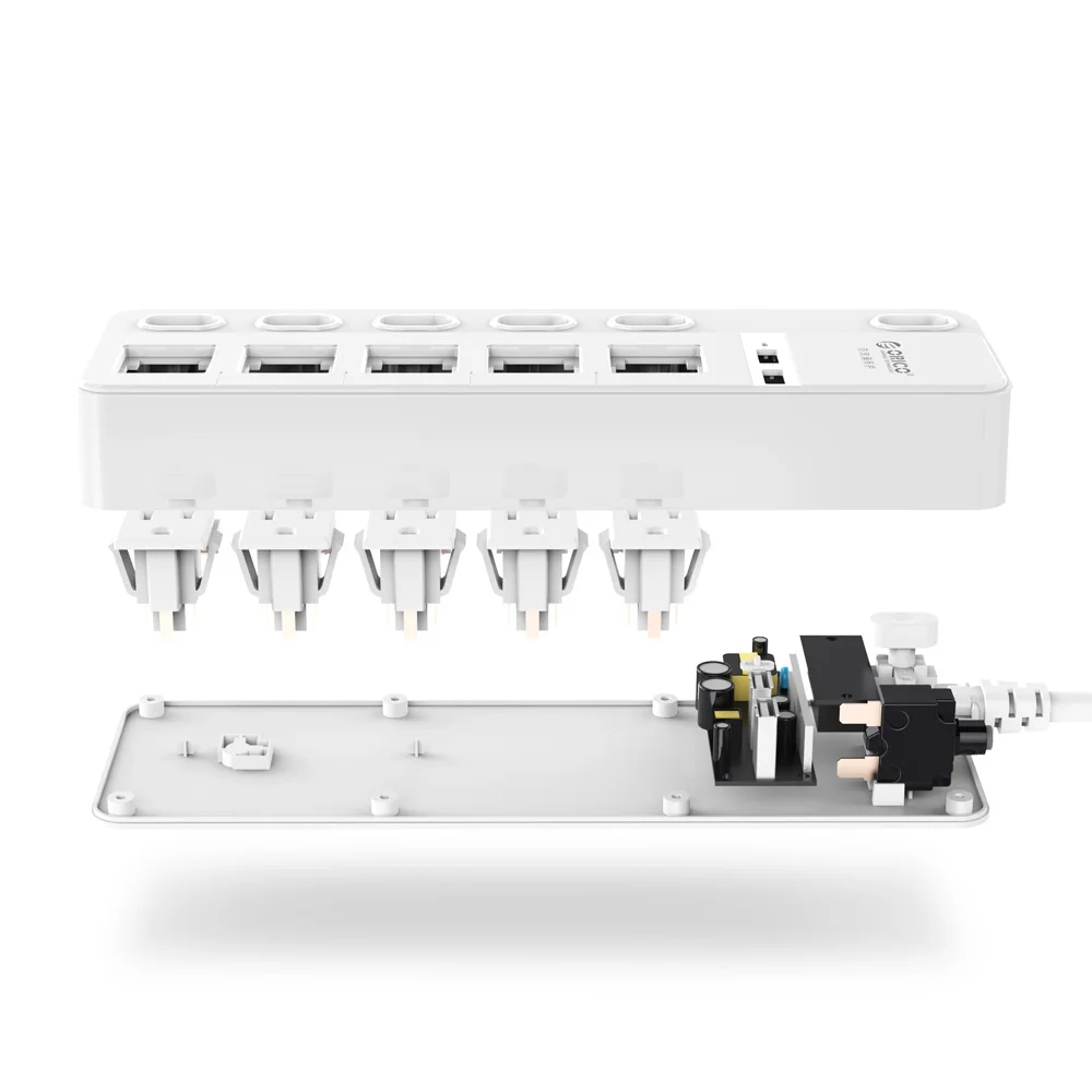 ORICO SPC блок питания 5 розеток переменного тока с 2 USB зарядными портами Кнопка