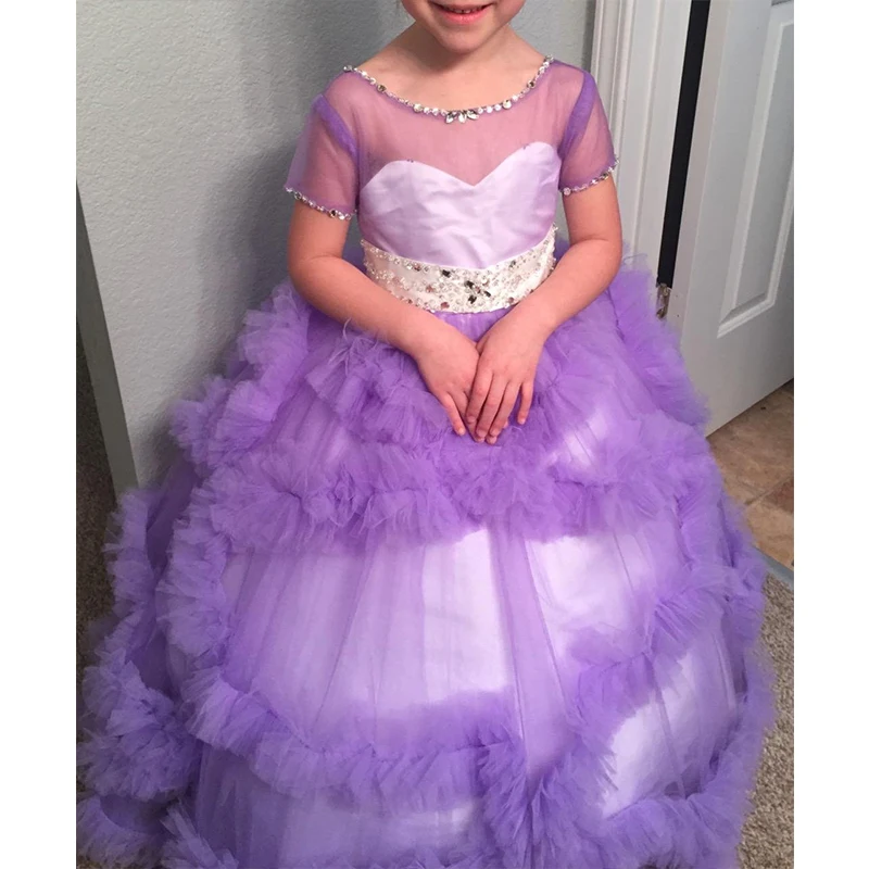 Fancy Puffy Pink Pageant Dresses for Girls Long Kids Ball Gowns Vestidode Tulle Flower Girl Wedding Party | Детская одежда и обувь