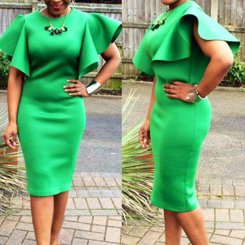 High-end Custom Sunmer Autumn Sexy Women Dress Slim Pencil Dress Ladies Brand Butterfly Sleeve Green Dress Plus Size  Xxxl