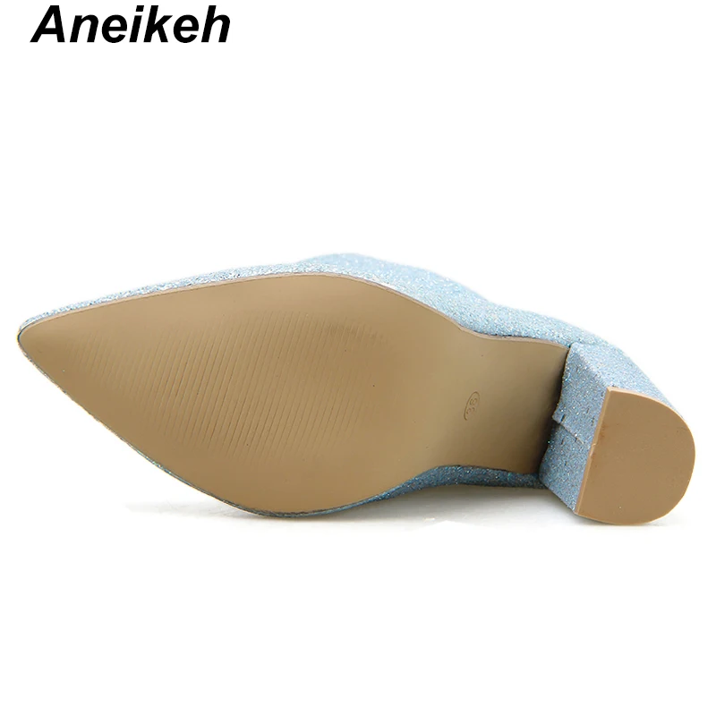 Aneikeh/ г. Женские ботинки из PU искусственной кожи для зрелых женщин летние сапоги до середины икры шикарное блестящее платье на квадратном каблуке с острым носком на молнии Свадебные Серебристые туфли с закрытым носком, Размеры 35-40