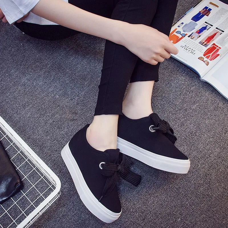 Canvas Platform Sneakers 2022 Fashion Wedge Heel Woman Lace Up Casual Shoes White Womens Vulcanized | Обувь