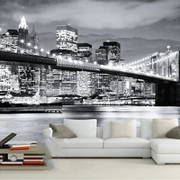 custom mural wallpaper black and white city night view bridge living room bedroom decoration non woven wallpaper for walls 3d