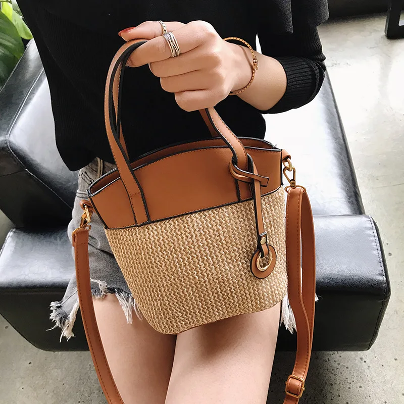 Chic Bucket Bag Woman 2018 New Summer Fashion Straw Woven Handbag Shoulder Satchel | Багаж и сумки