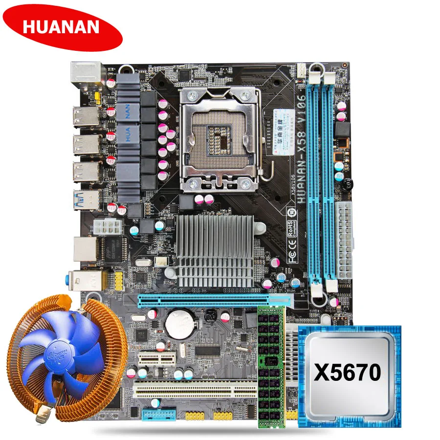 Рекламная брендовая материнская плата huanan Zhi X58 LGA1366 материнская плата с процессором Intel Xeon X5670 2,93 ГГц с кулером ОЗУ 8 ГБ DDR3 RECC