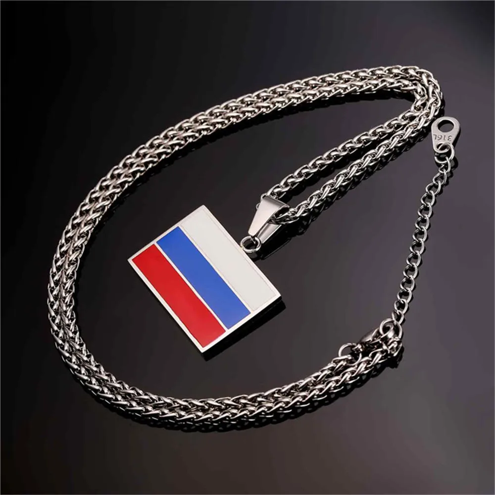 Ожерелье из нержавеющей стали 316L с российским флагом и цепочкой пшеницы Новинка